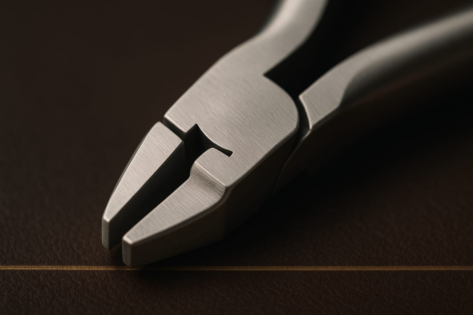 Macro of an orthodontic plier box joint in satin stainless steel