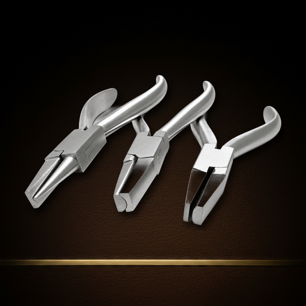 3 piece orthodontic pliers set 14 cm with round half round concave jaws — Dental Bench