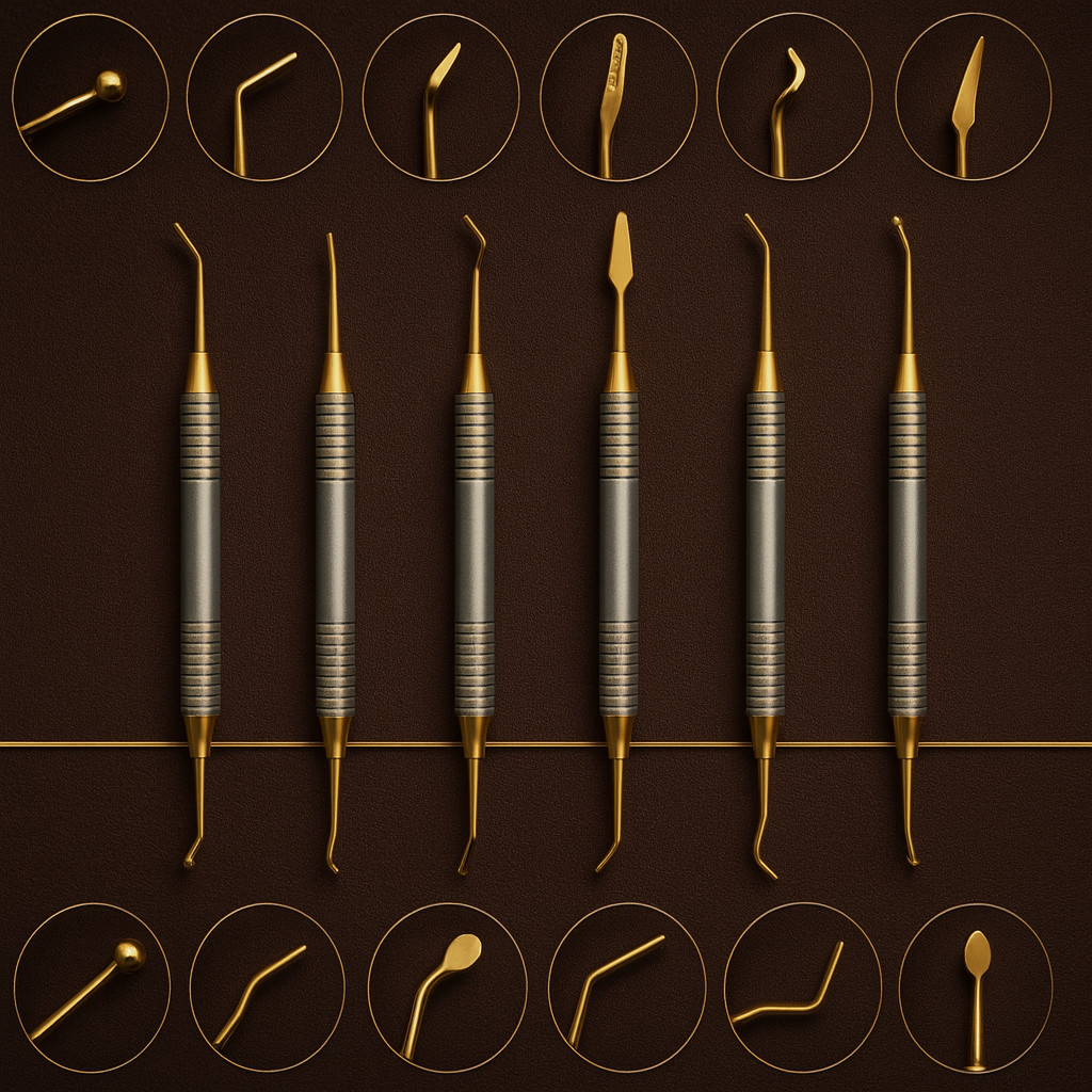 set of 6 double ended sculpting tools with titanium coated non stick tips — Dental Bench