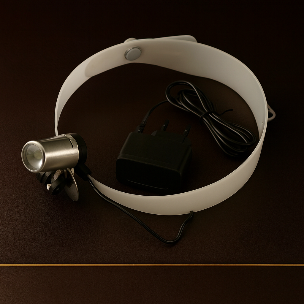 jansen style head mounted inspection lamp with mirror and magnifying glass — Dental Bench