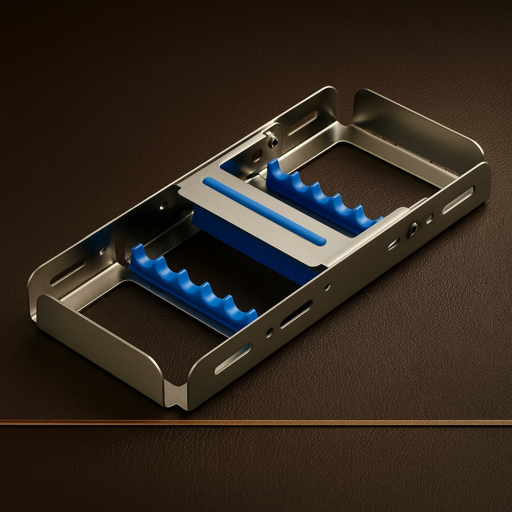 locking instrument sterilisation cassette for 5 tools 19 cm — Dental Bench