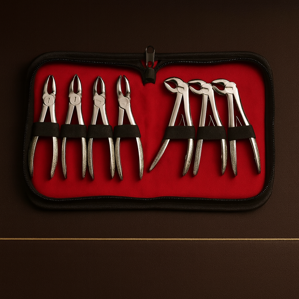 set of 7 miniature jaw extraction forceps for precision component work — Dental Bench