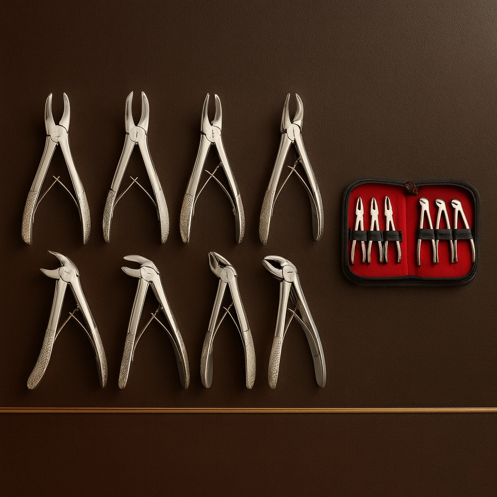 set of 7 miniature jaw extraction forceps for precision component work — Dental Bench