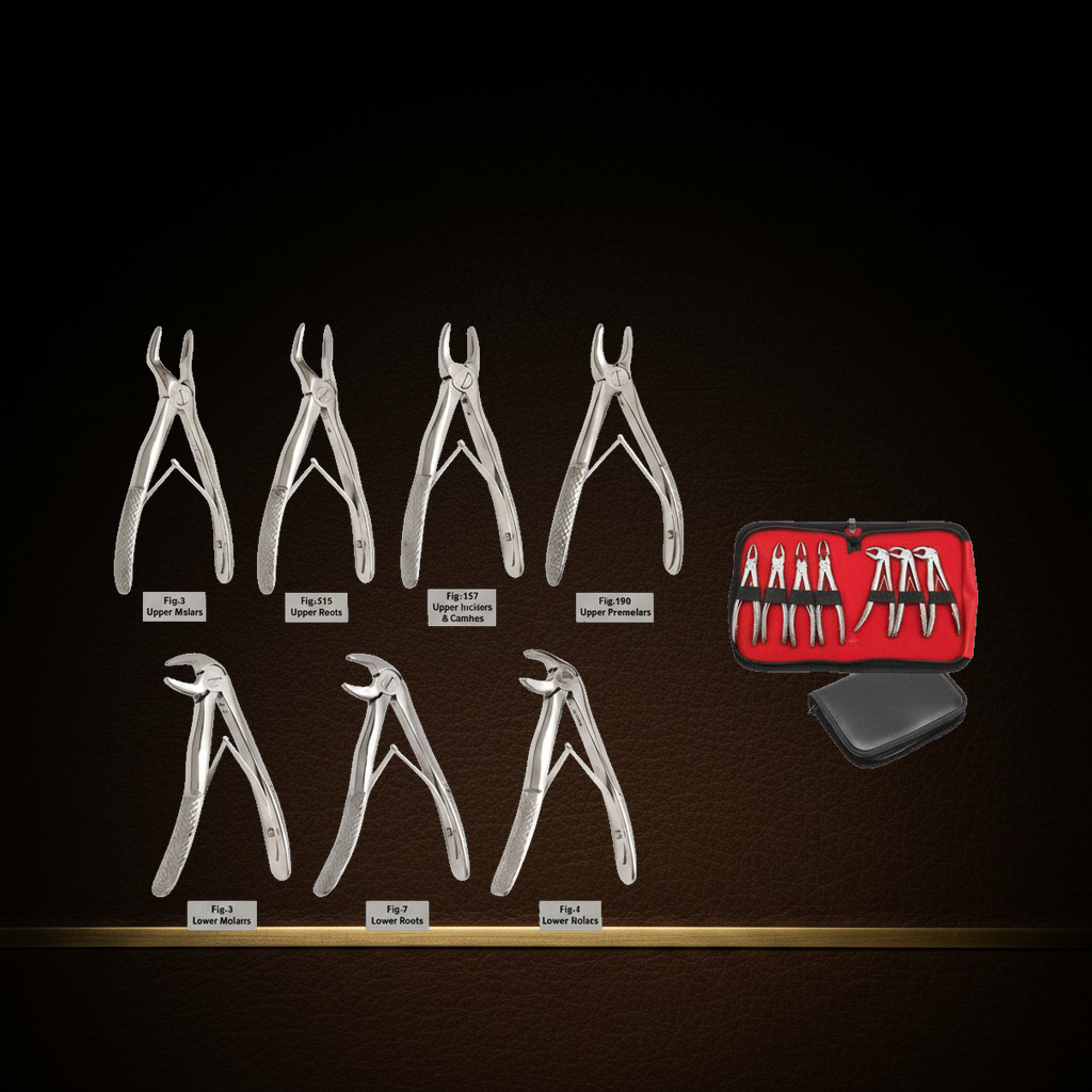 set of 7 miniature jaw extraction forceps for precision component work — Dental Bench