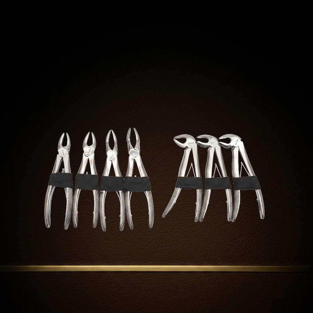 set of 7 miniature jaw extraction forceps for precision component work — Dental Bench