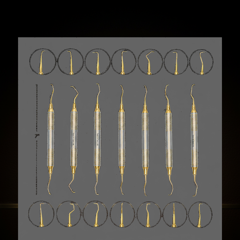 gracey curette scaler set 7 piece gold plasma coated sizes 1 2 13 14 — Dental Bench