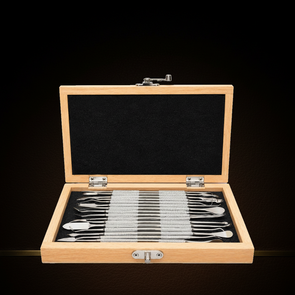stainless steel wax clay carver set 16 double ended tools in wooden box — Dental Bench