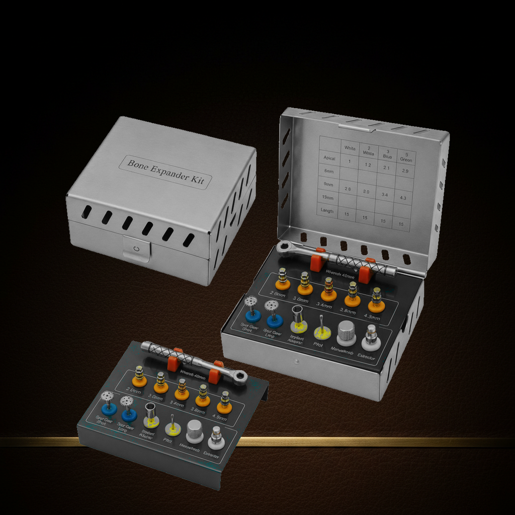 dental sinus lift bone compression kit with saw disks in sterilisation cassette — Dental Bench