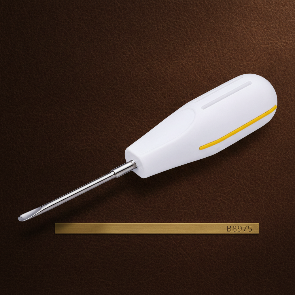 straight dental luxation elevator with 5 mm tip and yellow handle — Dental Bench