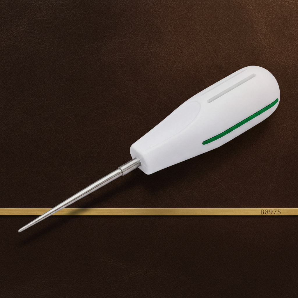 green handled straight luxation elevator for atraumatic extraction 2 mm tip — Dental Bench