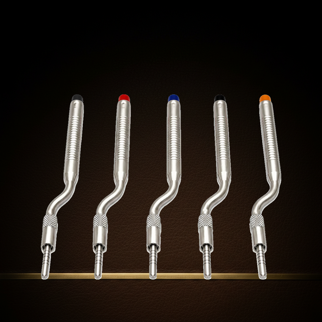 dental sinus lift osteotome set 10 straight offset convex instruments in leather — Dental Bench
