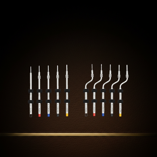 10 piece sinus lift osteotome set with straight and offset concave tips in leath — Dental Bench