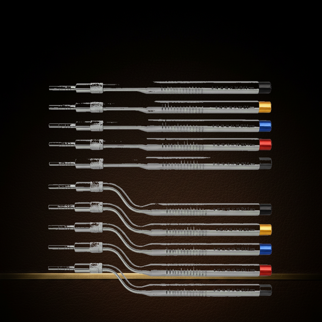 10 piece sinus lift osteotome set with straight and offset concave tips in leath — Dental Bench