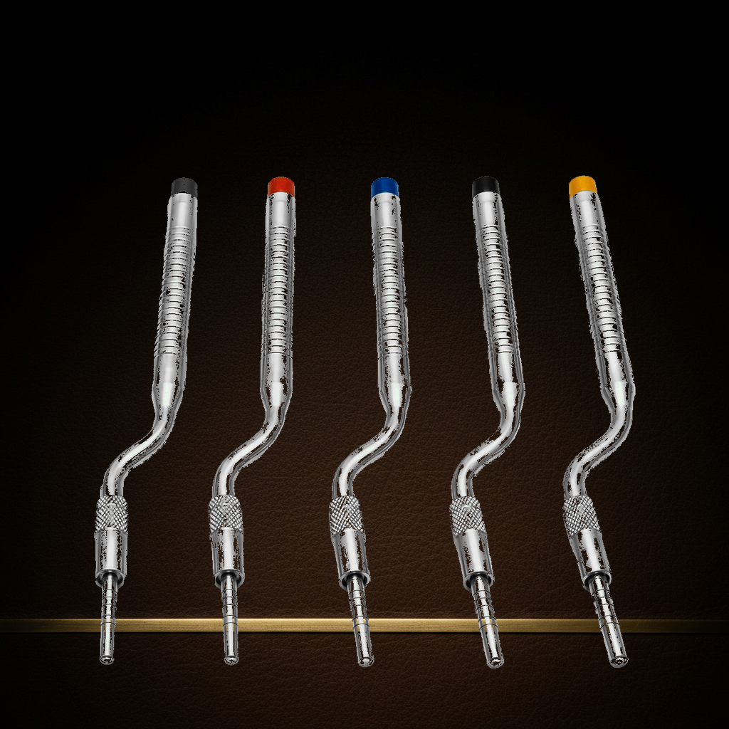 10 piece sinus lift osteotome set with straight and offset concave tips in leath — Dental Bench
