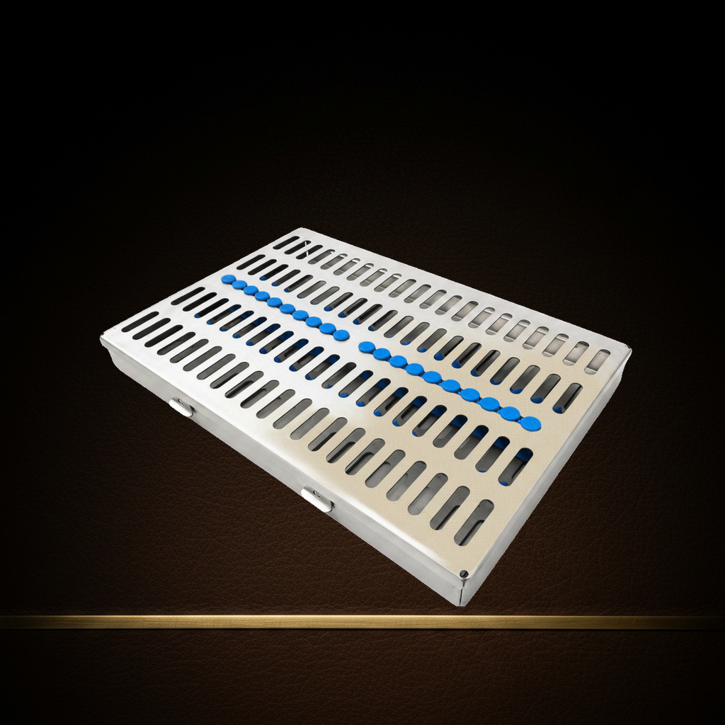 stainless steel sterilisation cassette for 20 dental instruments 280 x 185 mm — Dental Bench