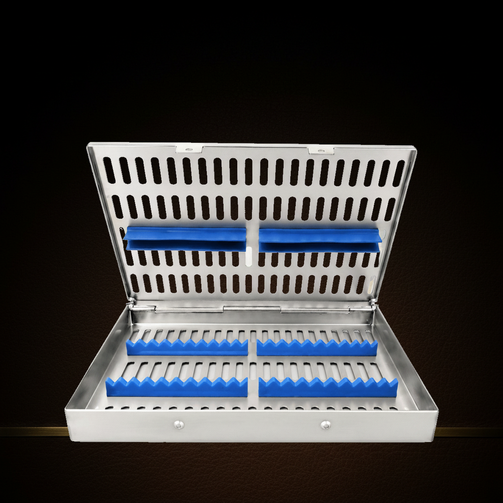 stainless steel sterilisation cassette for 20 dental instruments 280 x 185 mm — Dental Bench