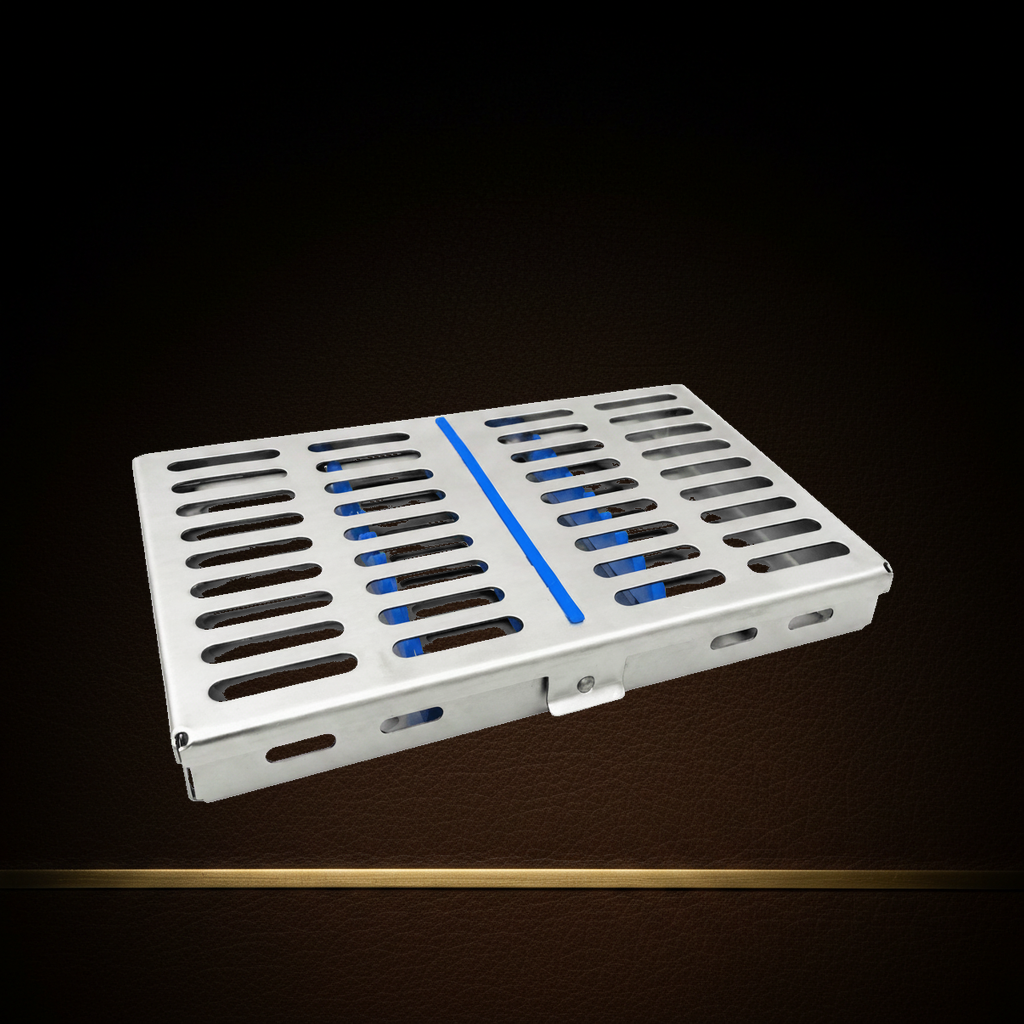 stainless steel sterilisation cassette for 10 dental instruments 18 x 18 5 cm — Dental Bench