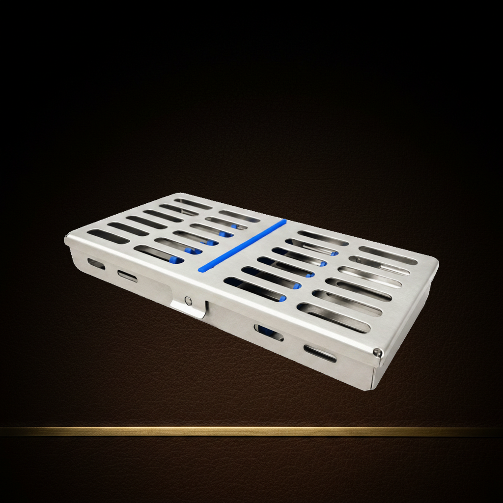 stainless steel sterilisation cassette for 7 dental instruments 18 x 11 cm — Dental Bench