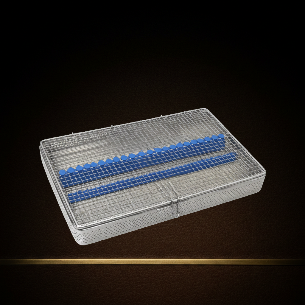 stainless steel sterilisation cassette for 20 instruments 275 x 185 mm — Dental Bench