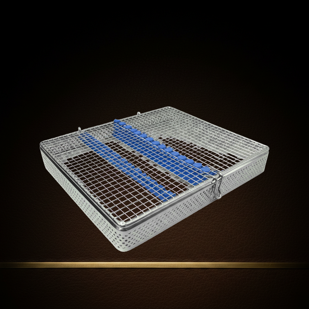 medical grade steel sterilisation cassette for 15 instruments 220 x 195 mm — Dental Bench