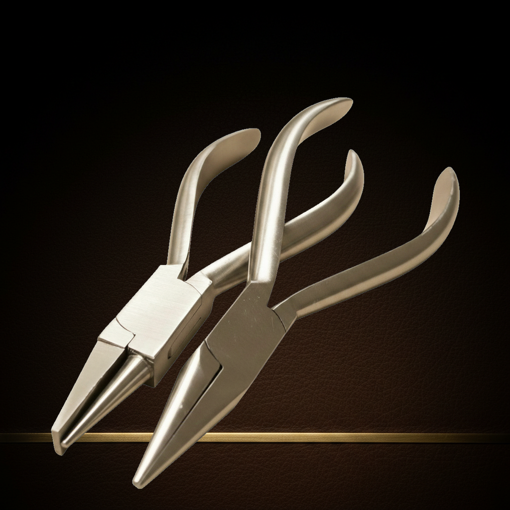 two piece orthodontic plier set with round flat chain nose jaws 14 cm — Dental Bench