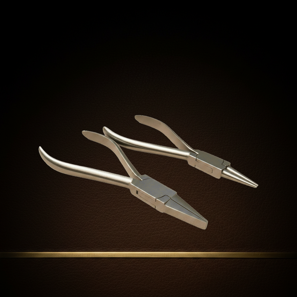 two piece plier set flat nose and round nose 14 cm stainless steel — Dental Bench