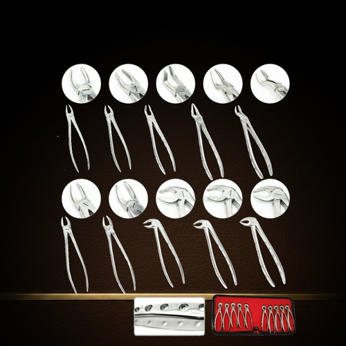 10 piece surgical steel forceps set with fenestrated handles for precision grip — Dental Bench