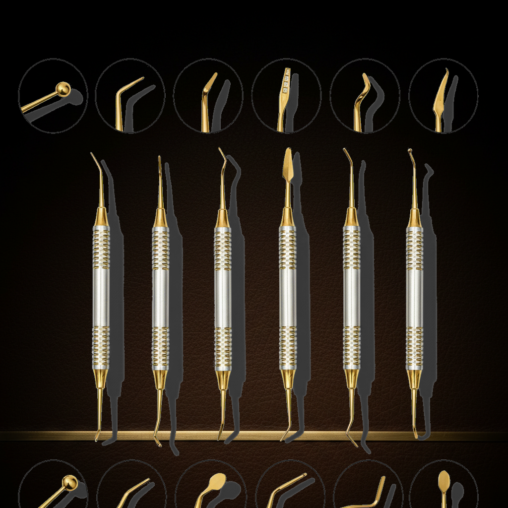 set of 6 double ended sculpting tools with titanium coated non stick tips — Dental Bench