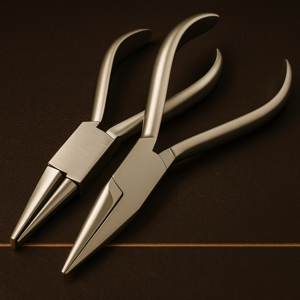 two piece orthodontic plier set with round flat chain nose jaws 14 cm — Dental Bench