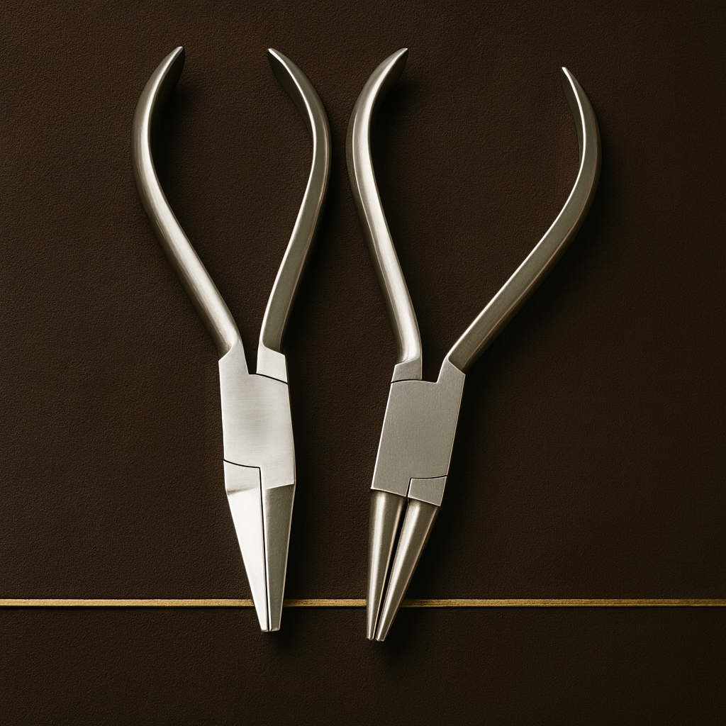 two piece plier set flat nose and round nose 14 cm stainless steel — Dental Bench