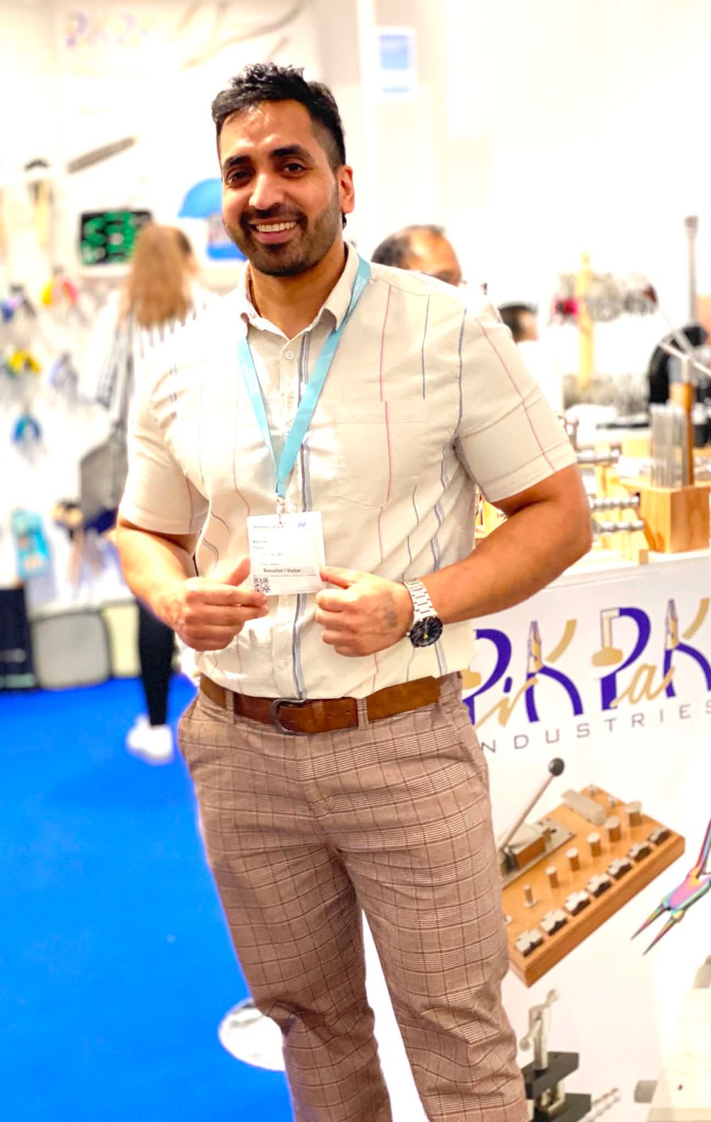 Khurram Yaseen at the PIK PAK Industries stand at an international instruments trade show